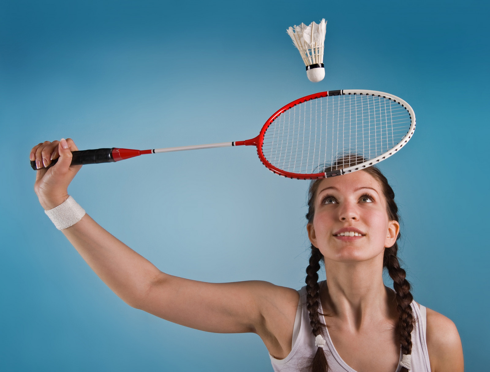 sportovní, tenis, ženy, bruneta, twintails, vzhlížet, copánky, míč, badminton, tenista, raketa sportovní, rakety, tenisová raketa příslušenství