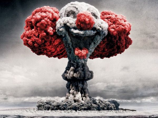 red, snow, clowns, mushroom clouds, Alex, ART