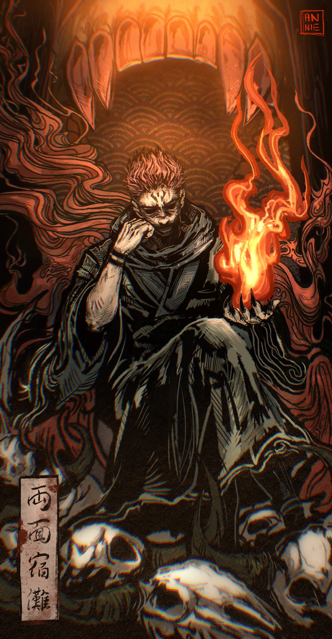kunstværk, Fantasy kunst, Digital kunst, Jujutsu Kaisen, Sukuna