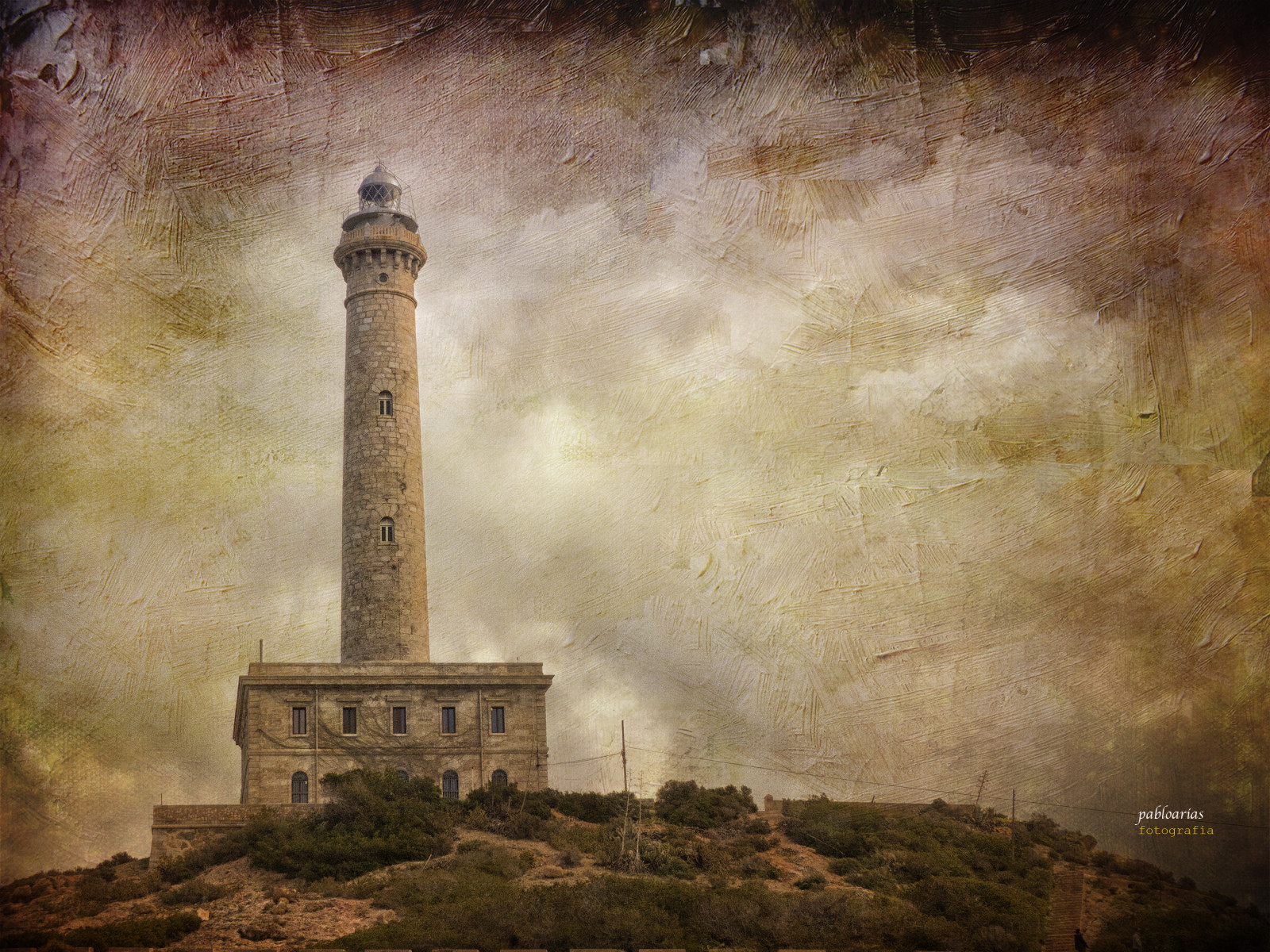 landskab, maleri, Photoshop, himmel, tårn, fyrtårn, historie, struktur, kolonne, atmosfære, Sky, cielo, nubes, milepæl, arquitectura, tekstur, Murcia, pabloarias, Espana, oldtidshistorie, arkæologiske område, cabodepalos, faro, NxD, lamanga, comunidadmurciana, stock photography