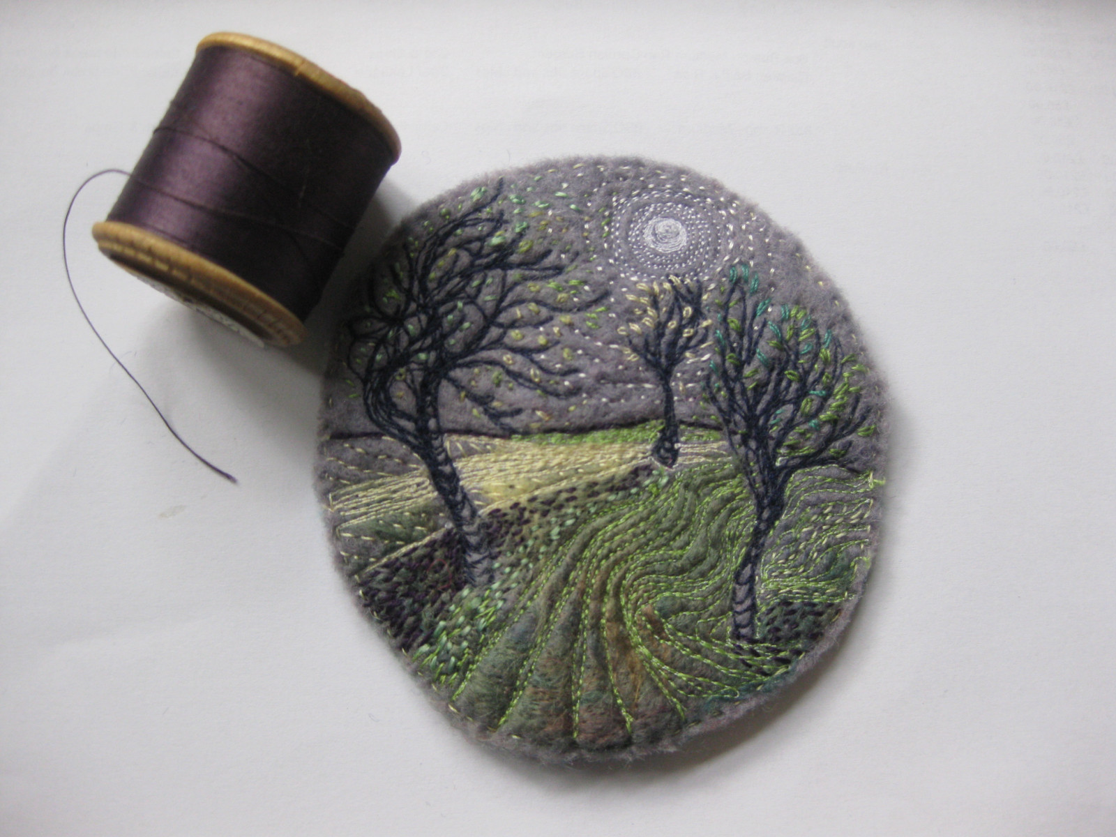 stromy, krajina, výkres, umělecká díla, zelená, vzor, UMĚNÍ, ruční, textil, výšivka, vlákna, textileart, kaylacoo, sešívané, handsewn