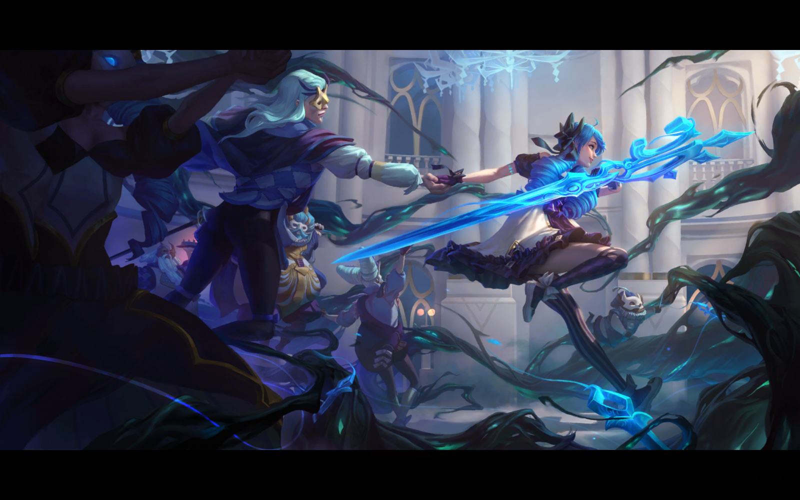 Hintergrundbilder Gwen League of Legends, Blaue Haare, Twintails, League of Legends