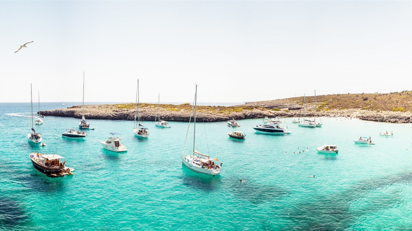 båd, yacht, skyfri himmel, vand, klipper