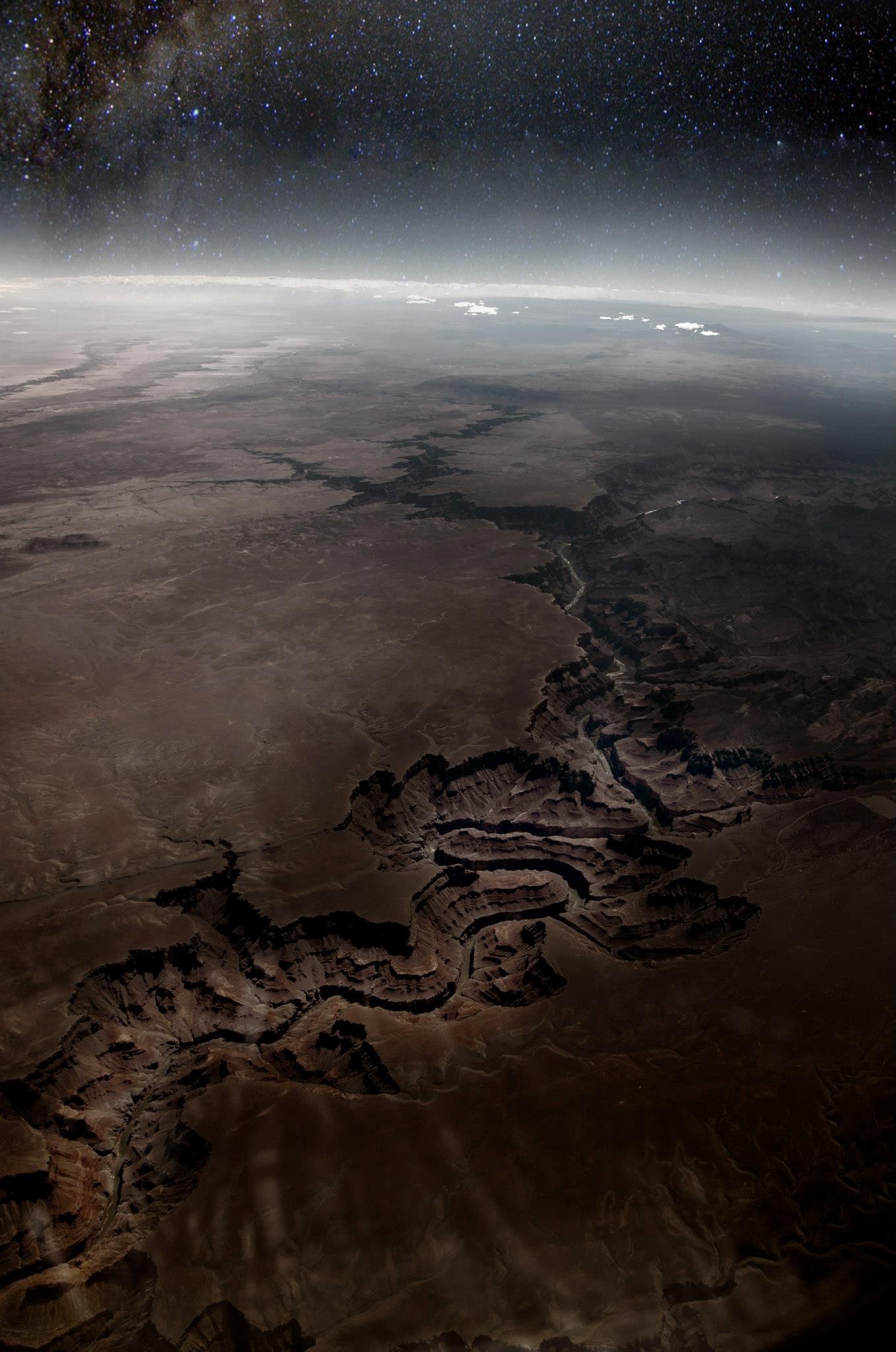 slunečnímu záření, noc, planeta, prostor, odraz, nebe, hvězdy, Země, horizont, atmosféra, letecký pohled, kaňon, Spojené státy americké, Grand Canyon, Arizona, mrak, tma, Snímek obrazovky, Atmosféra Země, vesmír, astronomický objekt