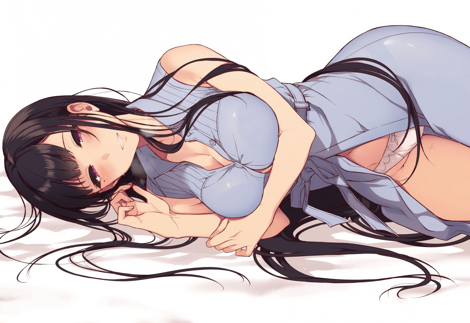 ilustracja, długie włosy, Anime, Dziewcząt anime, brunetka, Duże cycki, rysunek, czarne włosy, usta, majtki, naszkicować, Mangaka, interakcja