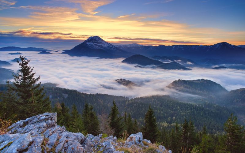 krajina, les, západ slunce, Příroda, sníh, mraky krajina, les, západ slunce, Příroda, sníh, mraky