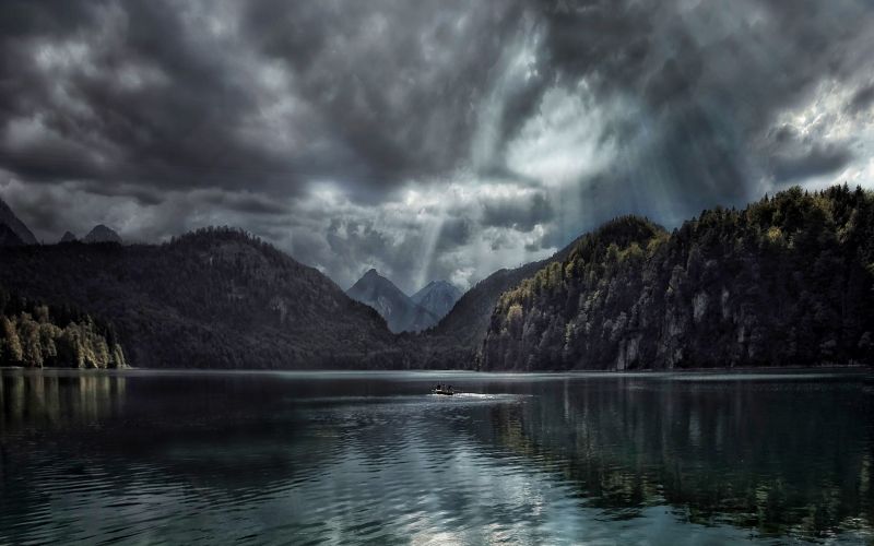 krajina, les, podzim, temný, jezero, hory krajina, les, podzim, temný, jezero, hory