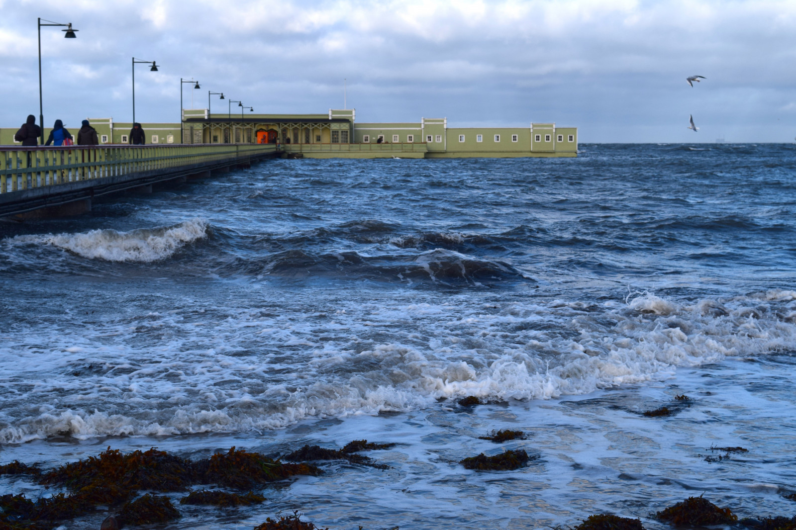 hav, Bugt, vand, kyst, vinter, strand, storm, tårn, kyst, bro, flod, måger, horisont, mole, Sverige, vejr, ocean, bølge, malmø, Kallis, ribersborgsstrand, kanal, krop af vand, vind-bølge, bølgebryder