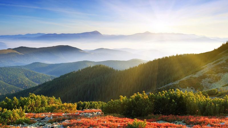 krajina, kopec, jezero, Příroda, svítání, kopce krajina, kopec, jezero, Příroda, svítání, kopce