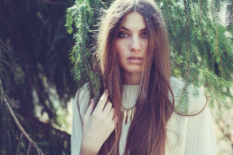 slunečnímu záření, les, ženy, model, portrét, dlouhé vlasy