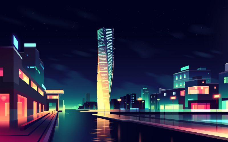 2880x1800 px, paesaggio urbano, colorato, notte 2880x1800 px, paesaggio urbano, colorato, notte