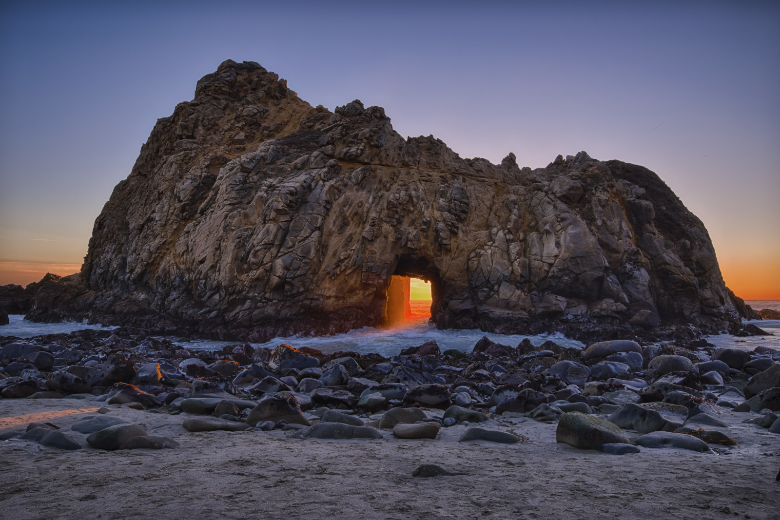 Pfeiffer Beach, California, photography, sunset, Boulder, rock formation