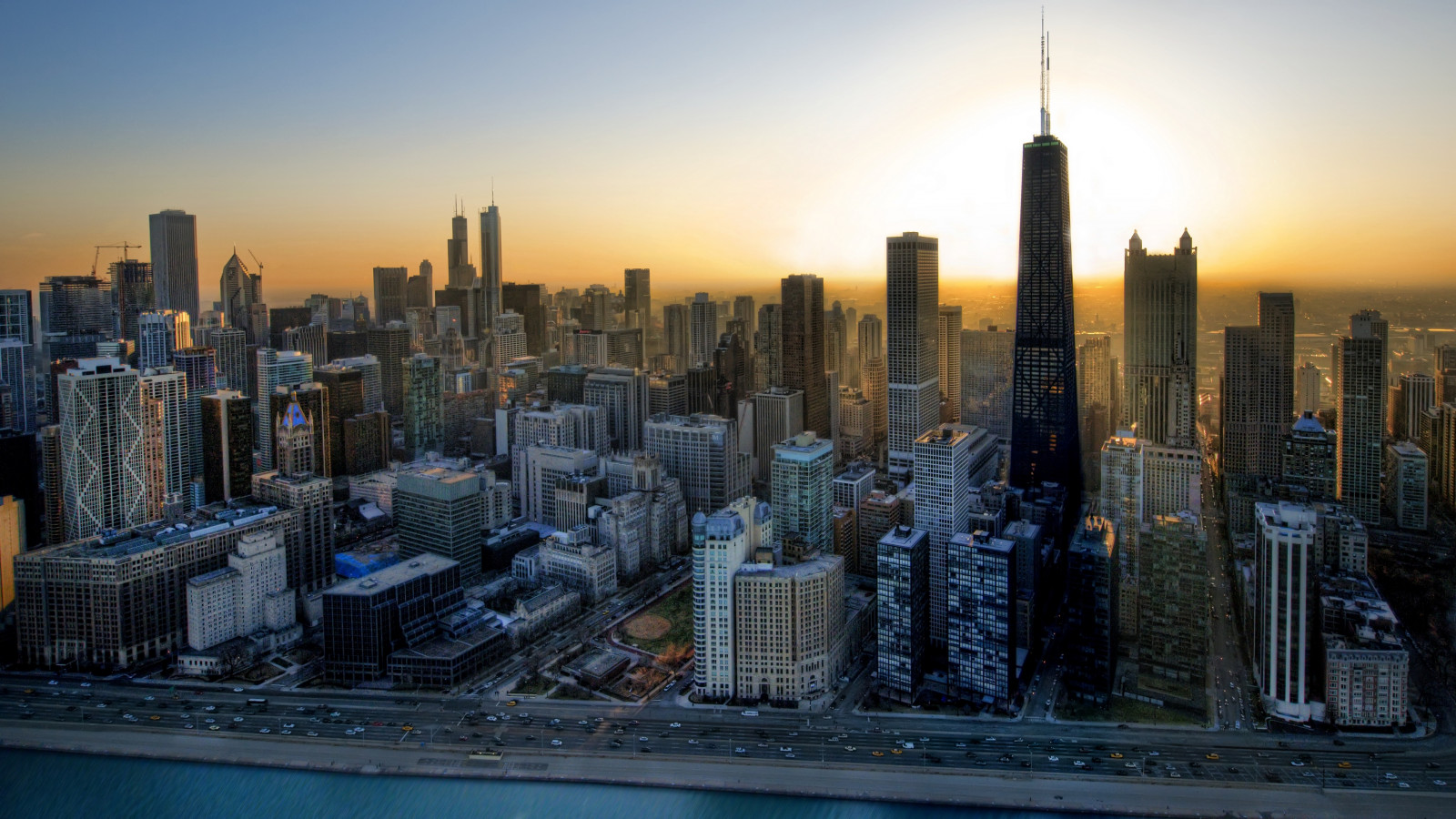 Trey Ratcliff, fotografia, paesaggio urbano, Chicago, costruzione, grattacielo, acqua, autostrada