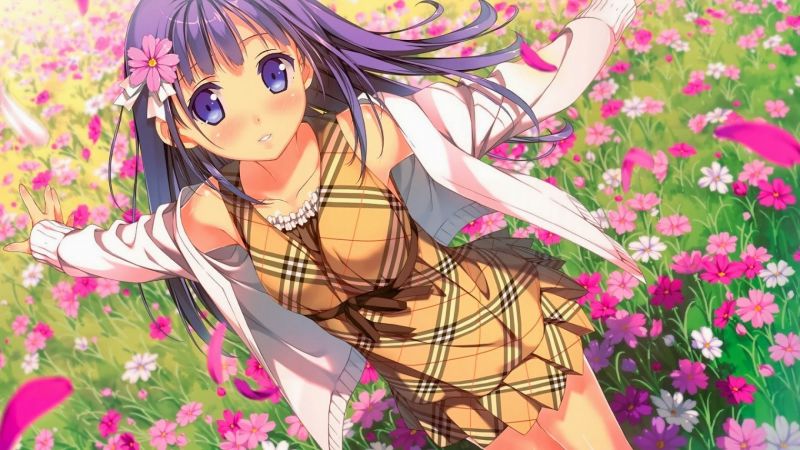 1600x900 px, anime dievčatá, kvety 1600x900 px, anime dievčatá, kvety