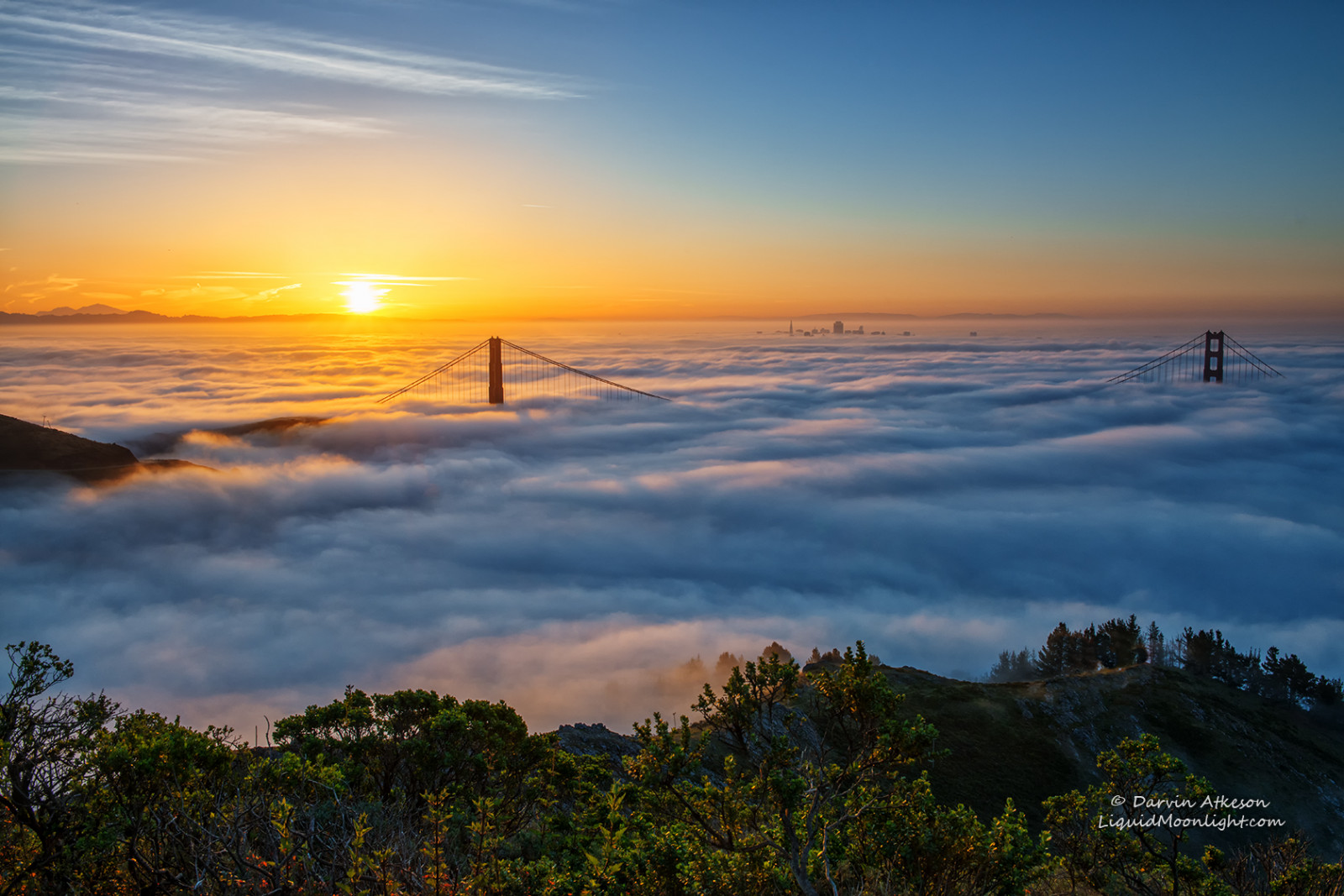 oceán, sanfrancisco, Kalifornie, město, ráno, most, mlha, svítání, krajina, svítání, pobřeží, záře, Pacifik, věže, mlhavý, pobřežní, Golden Gate Bridge, Zlatá brána, Diablo, Darvin, hawkhill, Rozbřesk, atkeson, darv, liquidmoonlightcom, lynneal