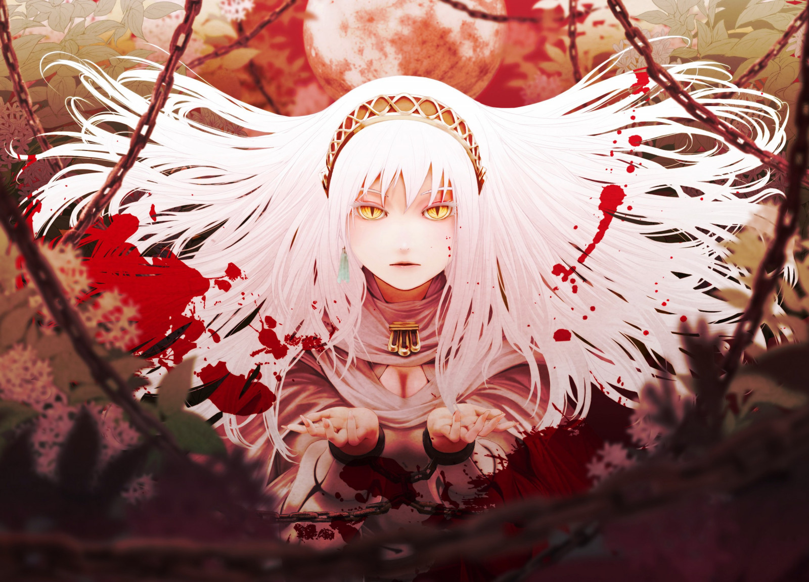 Wallpaper fantasy art, white hair, anime, red, photography, original