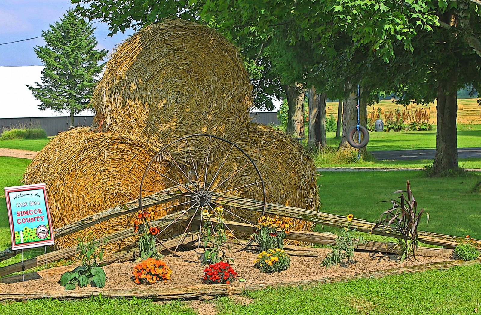 Wallpaper flowers, artwork, farm, Canada, fence, straw, ART, tree