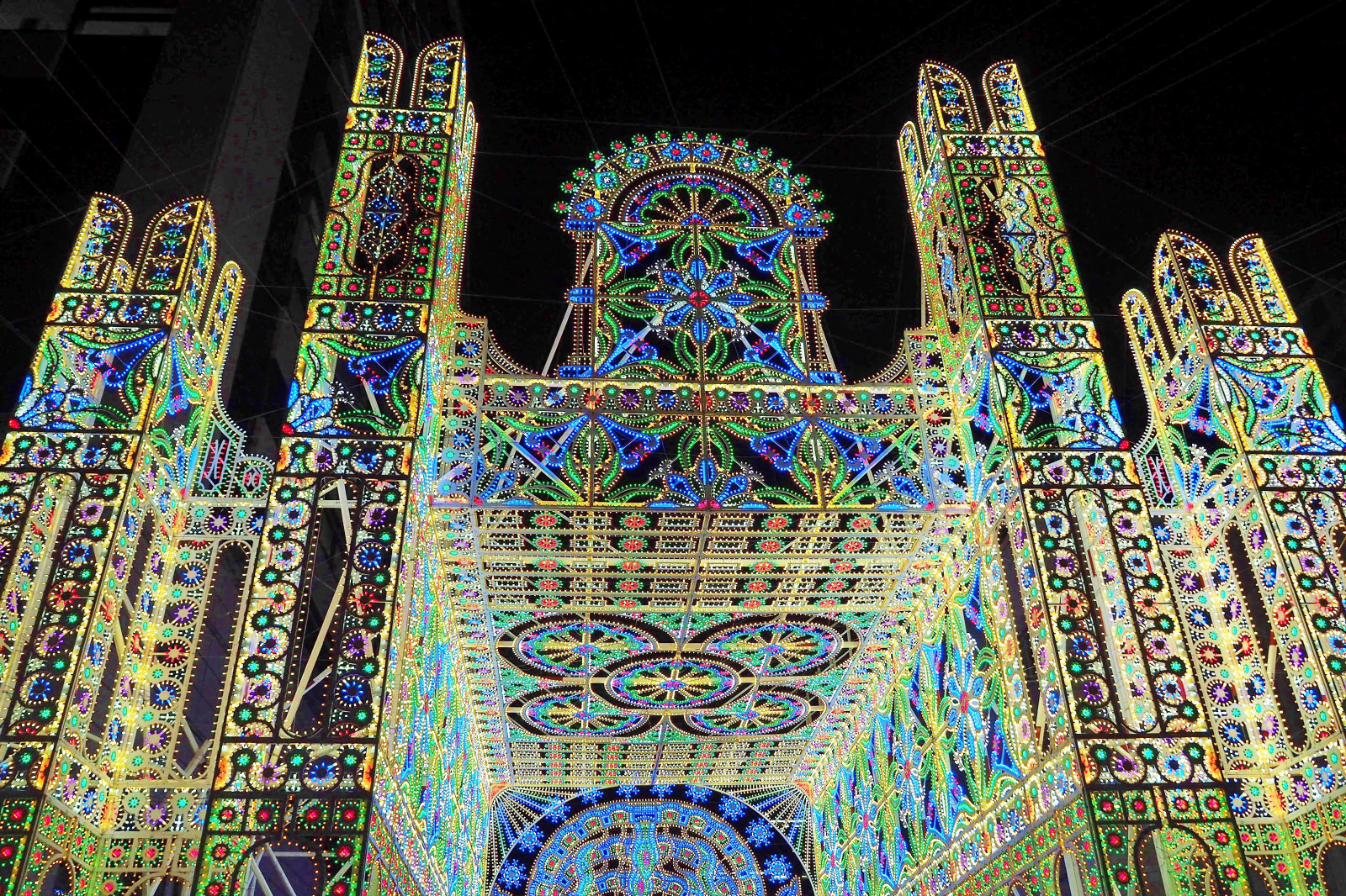 Japonsko, chrám, okno, noc, sklenka, katedrála, světlo, kobe, osvětlení, místo uctívání, psychedelické umění, hinduistický chrám