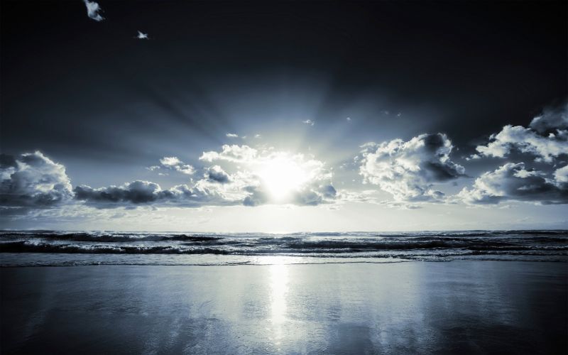 sunlight, sea, night, reflection, sky, clouds sunlight, sea, night, reflection, sky, clouds