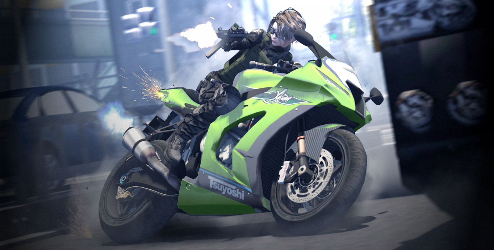 druhý život, druhý, život, 2., motocykl, horo, kolo, boj, zbraň, pistole, rozstřel, Pronásledovatel, jezdectví, mrtvice, hk, MP5, SMG, panoráma města, Tokio, město, automobil, nákladní auto, dynamický, film, Fotoaparát, scéna, venkovní, ssoc, vak, zničení, vozidlo, pneumatika, kouř, dívka, catwa, catya, deetalez, barberyumyum, Tsuyoshi, tonktastic, TRB, gemc, Japonsko