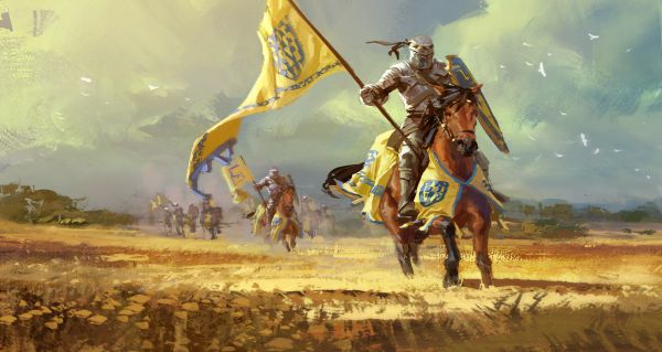 landscape,knight,horse,banner,medieval,shield