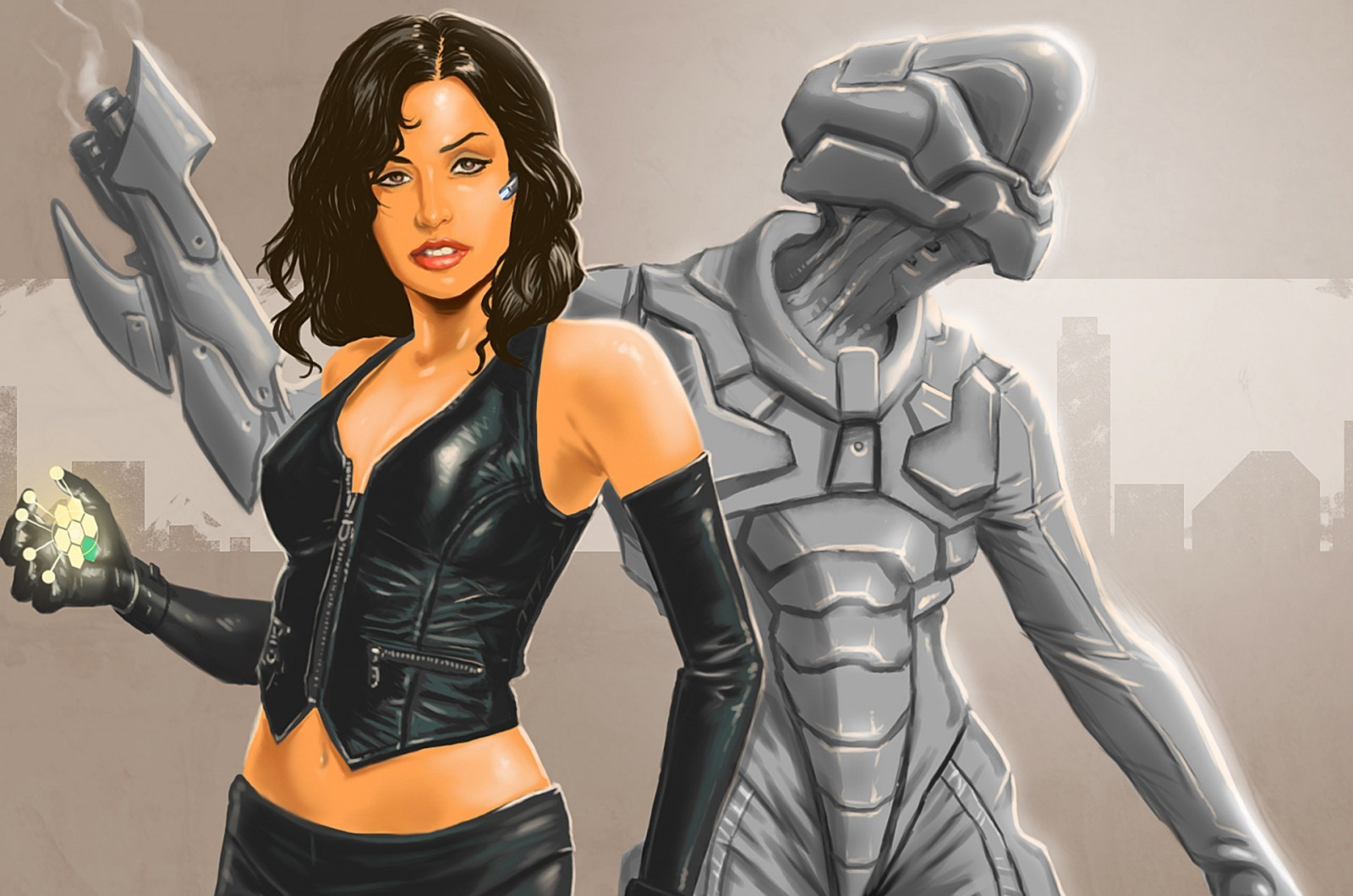 Illustration, futuristisch, Kunstwerk, schwarzes Haar, Science-Fiction, Mädchen, Menschlich, Muskel, Arm, Figurin, erfundener Charakter, Action Figur, 1920x1273 px, cg artwork