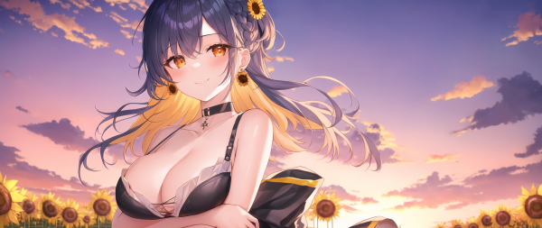 ai art,sunflowers,sunset,clouds