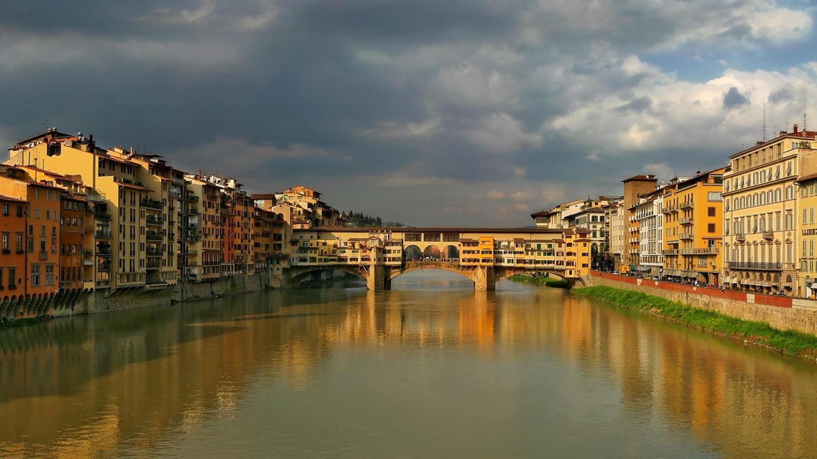 západ slunce, moře, město, panoráma města, Itálie, architektura, voda, Příroda, budova, odraz, mraky, večer, ráno, most, řeka, město, davy, soumrak, kanál, 1920x1080 px, urban area, vodní, landform, lidské osídlení, geografický rys, tělo z vody