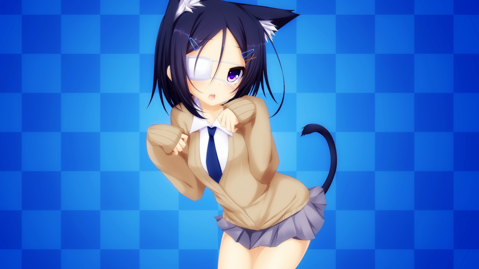 anime, blu, capelli neri, lolita della moda, neko Loli, immagine dello schermo, mangaka