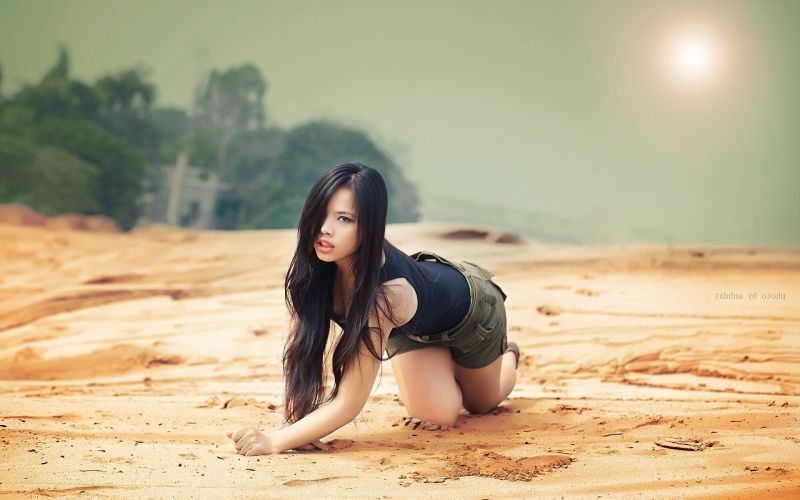 ženy, model, bruneta, asijský, sedící, šortky ženy, model, bruneta, asijský, sedící, šortky