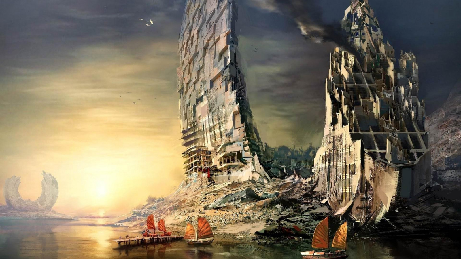 skib, båd, sejlskib, computerspil, hav, afspejling, køretøj, kunstværk, aften, Guild Wars 2, spøgelse skib, fartøjer, 1920x1080 px, galleon, tall ship