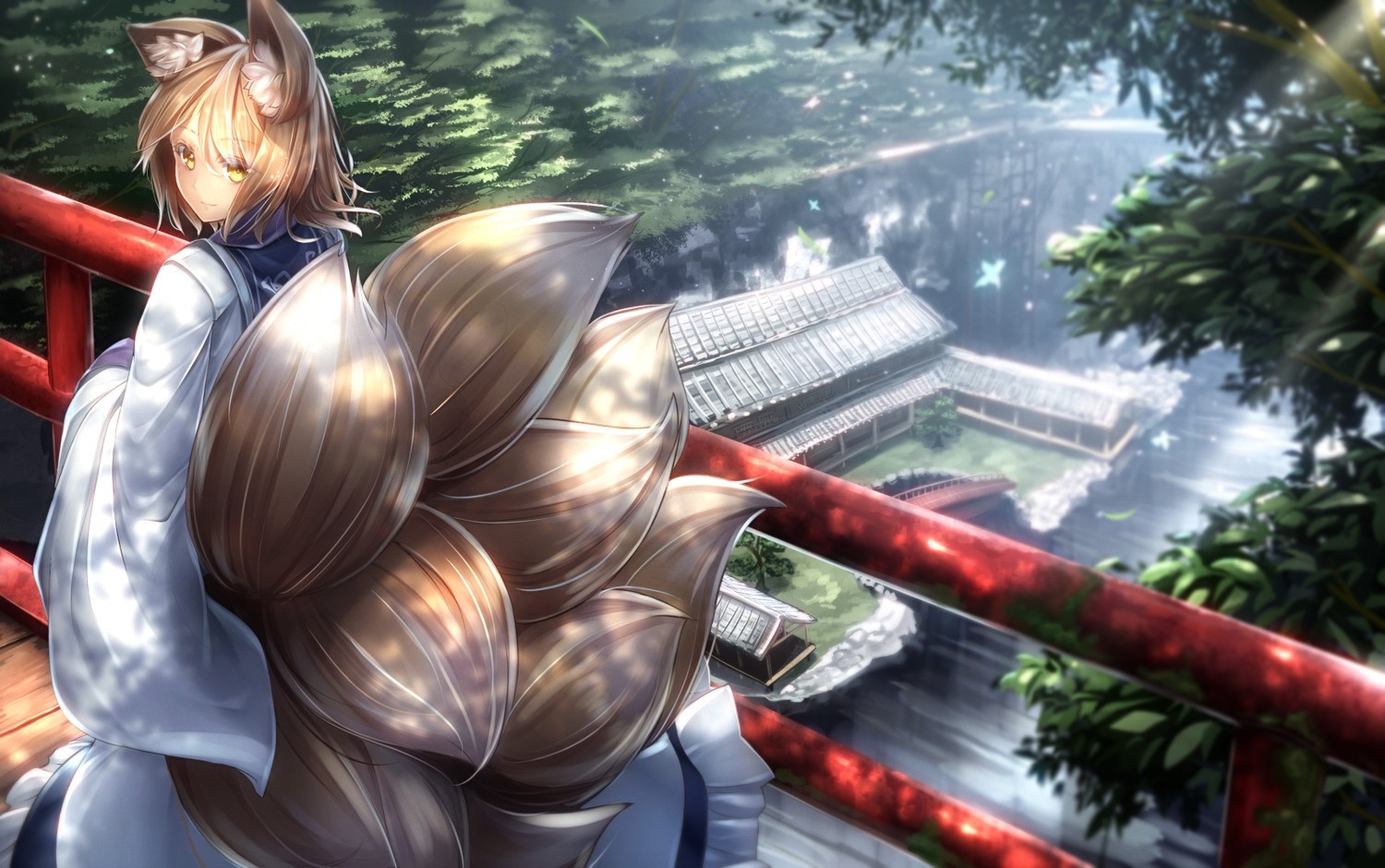 anime, anime dívky, zvířecí uši, Touhou, fox dívka, Yakumo Ran, hry, Snímek obrazovky, fiktivní postava, pc hry, 1500x940 px