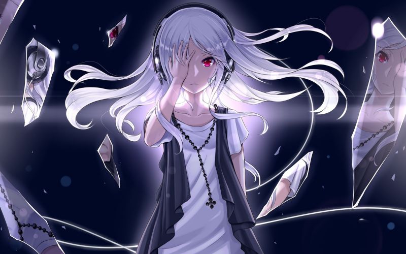anime, ilustrace, bílé vlasy, prostor, umělecká díla, černé vlasy anime, ilustrace, bílé vlasy, prostor, umělecká díla, černé vlasy