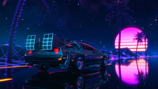 DeLorean,Back to the Future,ambient,Retrowave,synthwave,digital art