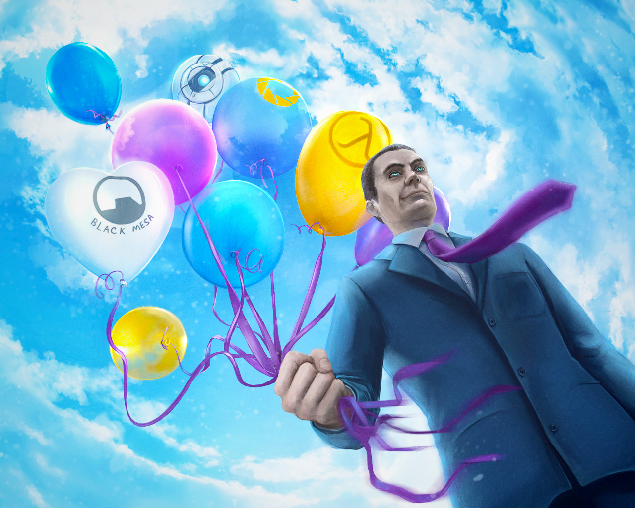 Wallpaper half life g man tie balloon video games video game art 