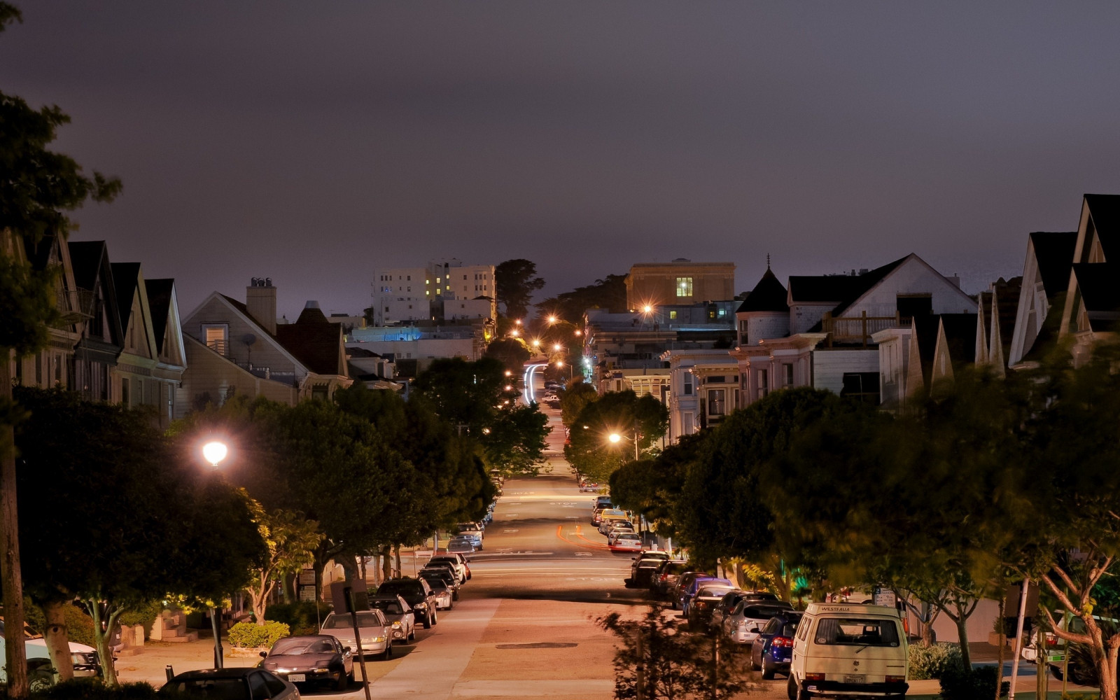 Wallpaper street, San Francisco, California, lights, hill 2560x1600