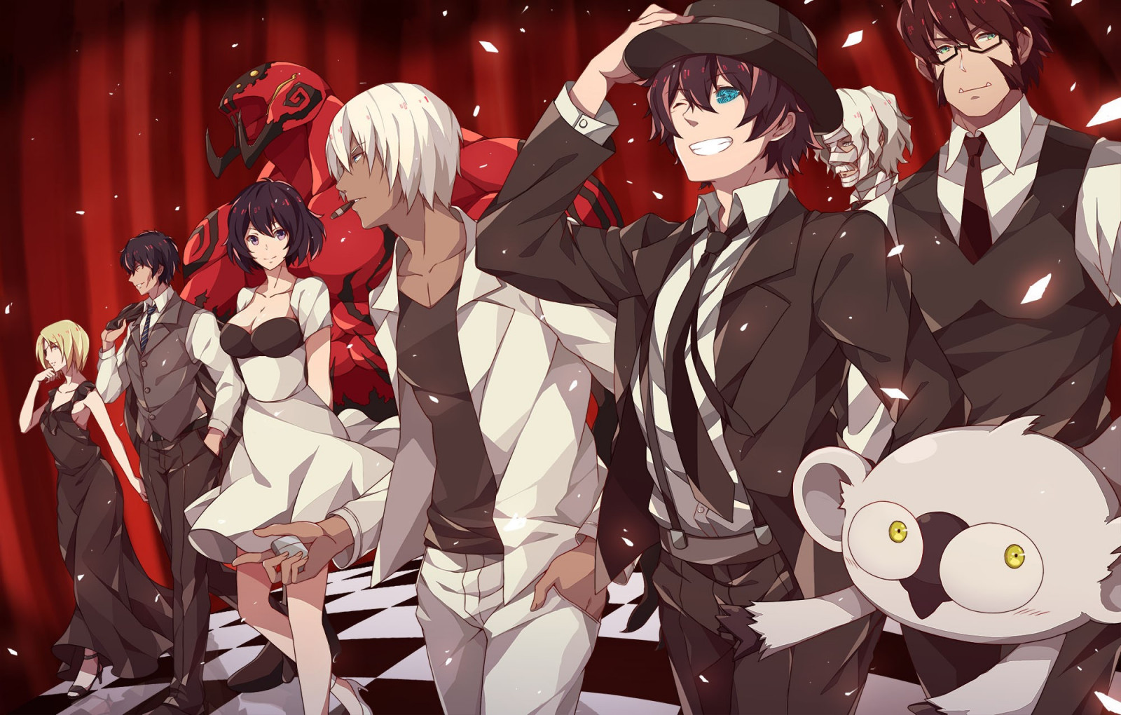 illustration, anime, Kekkai Sensen, Leonardo Watch, Chain Sumeragi, Klaus V Reinherz, Zapp Renfro, K K, Gilbert F Altstein, mangaka
