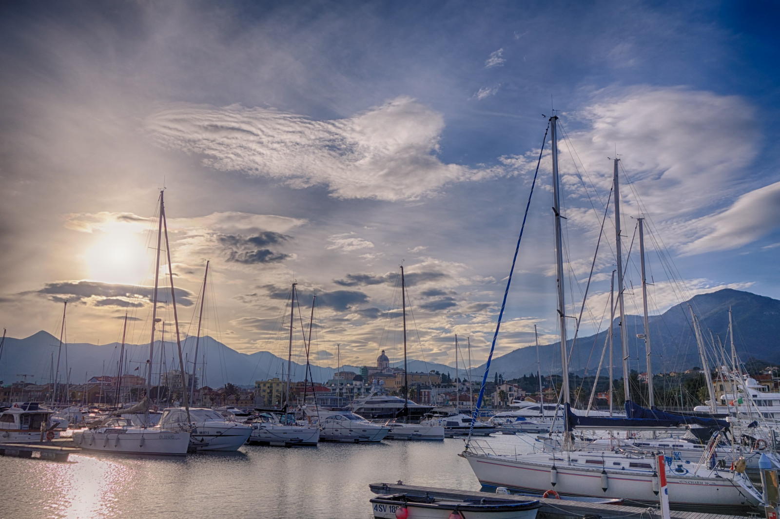 moře, nebe, mraky, Marina, loď, Italia, nuvole, kobyla, přístav, jachta, Ligurie, Barche, Porto, cielo, HDR, Loano, rx100m2