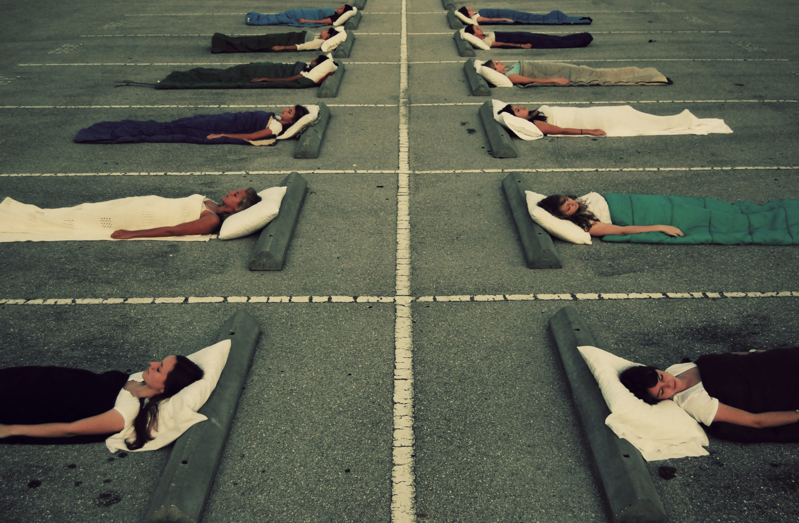 Wallpaper sleeping, girl, bag, space, parking, lot, pillow, blanket