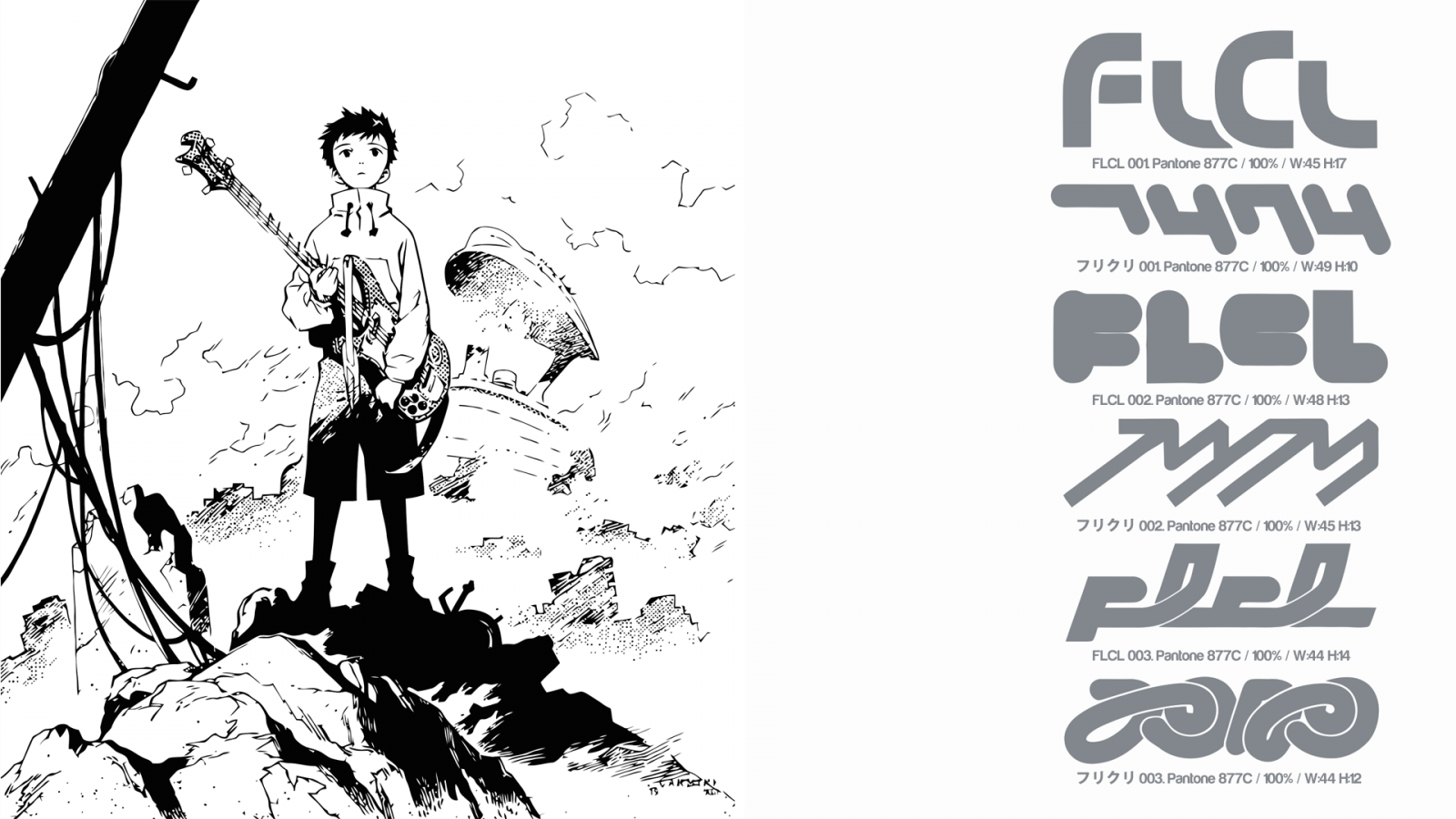 výkres, ilustrace, kreslená pohádka, FLCL, Haruhara Haruko, značka, skica, font