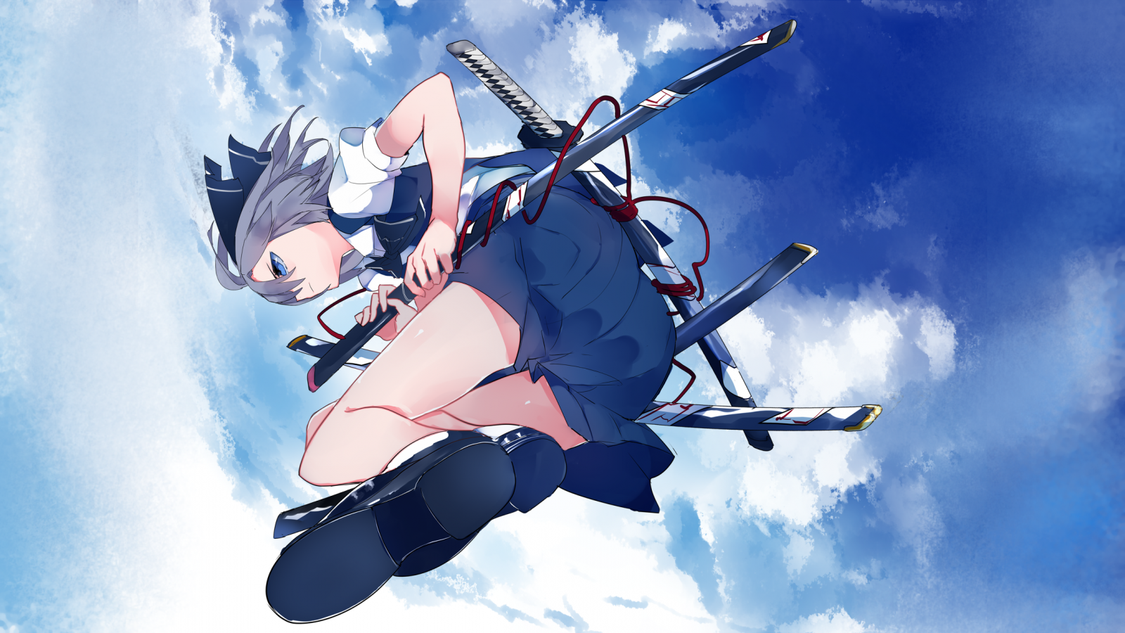 digitální umění, anime dívky, fantasy umění, umělecká díla, Původní znaky, zbraň, školačka, Touhou