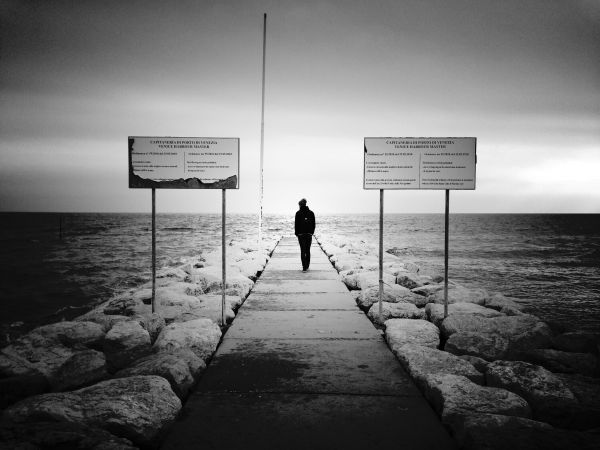 landscape, sea, Italy, water, monochrome, shore