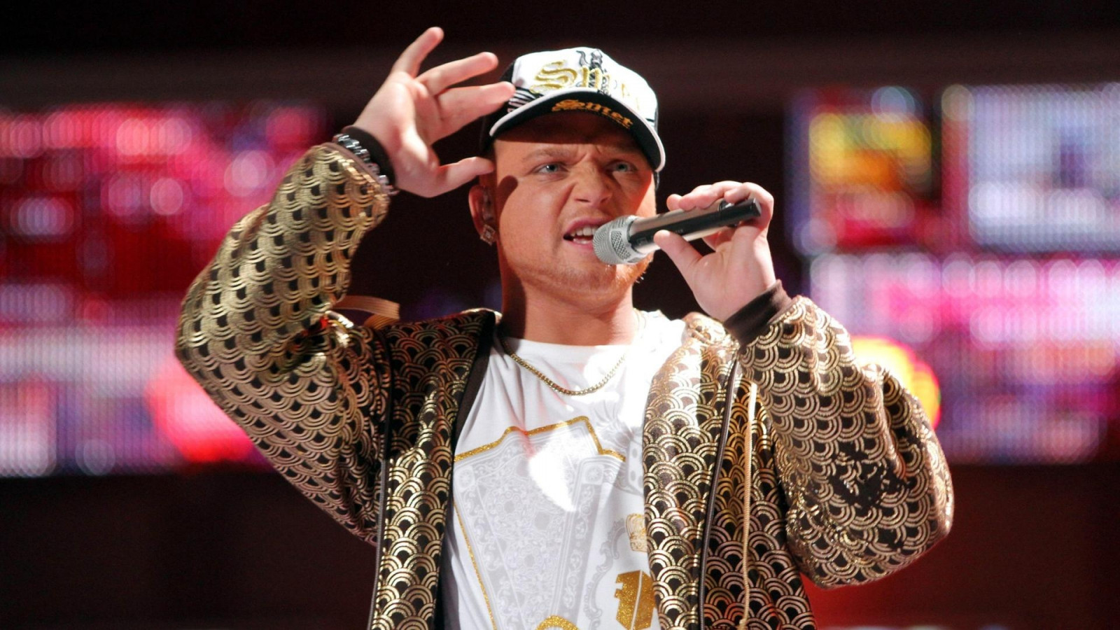 menowin, berretto, microfono, scena, mostrare