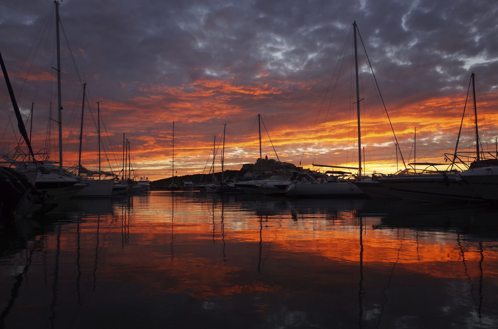 พระอาทิตย์ตก, ทะเล, ท้องฟ้า, เมฆ, การสะท้อน, อิบิซ่า