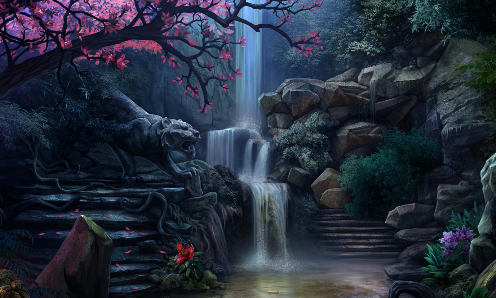 Фэнтези пейзажи. Magical fall. Сказочные леса. Magical fall. Каскад водопадов мтг.