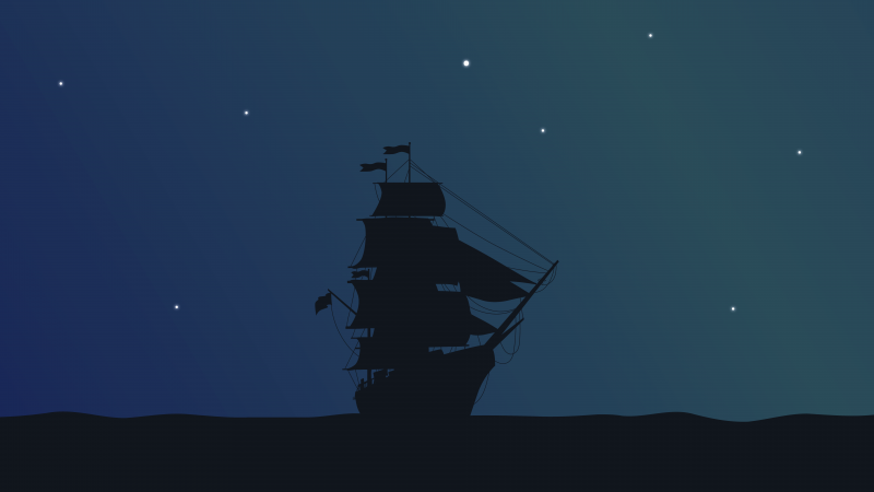 Pirate ship,minimalisme,schip,donker,starred sky,programmering