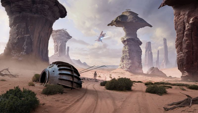 pemandangan, star Wars, gurun, Candi, batu, kapal angkasa pemandangan, star Wars, gurun, Candi, batu, kapal angkasa