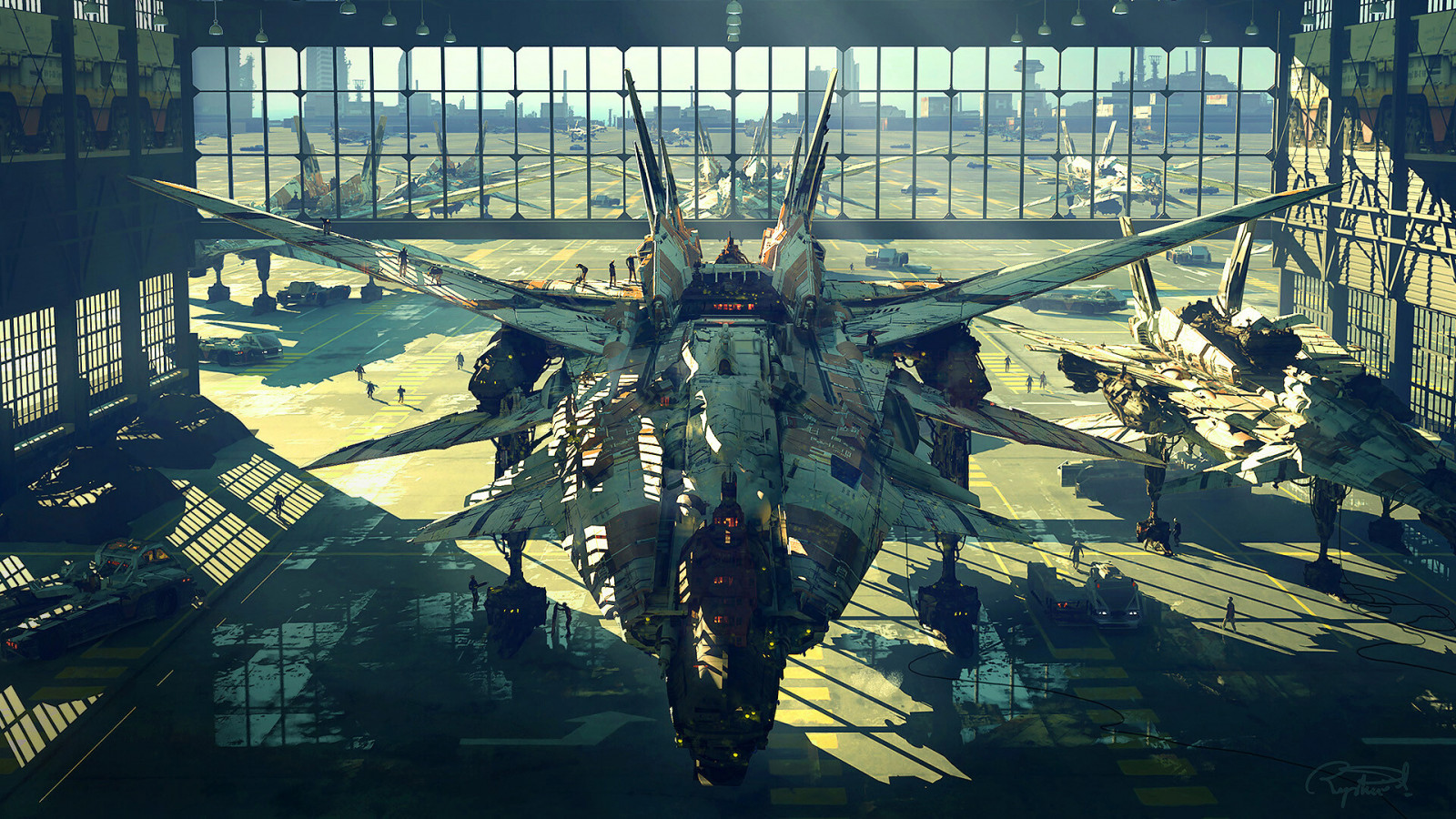 Wallpaper digital art, aircraft, hangar 1920x1080 AxelA 1904289