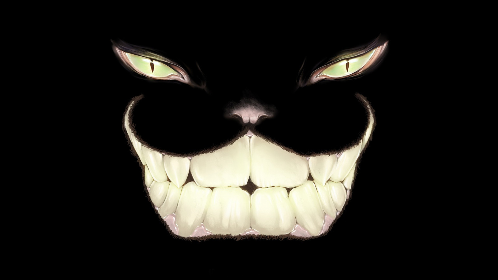 ilustrace, kočka, Cheshire Cat, minimalismus, umělecká díla, pusa, nos, kníry, hlava, Černá kočka, tma, 1920x1080 px, orgán, kočka jako savci, zub, malé až středně velké kočky, čelist