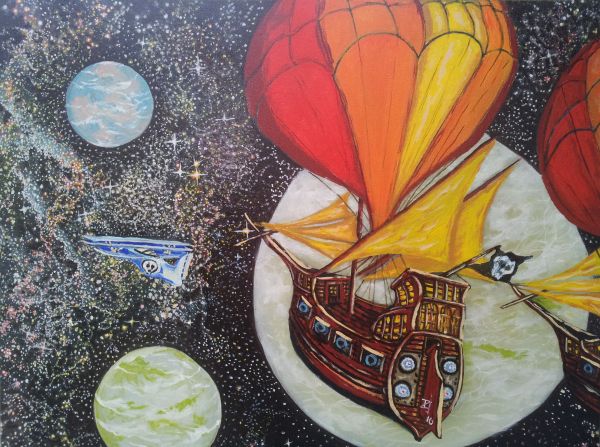 ships,ballons,stars,airplane,fantasy,surreal